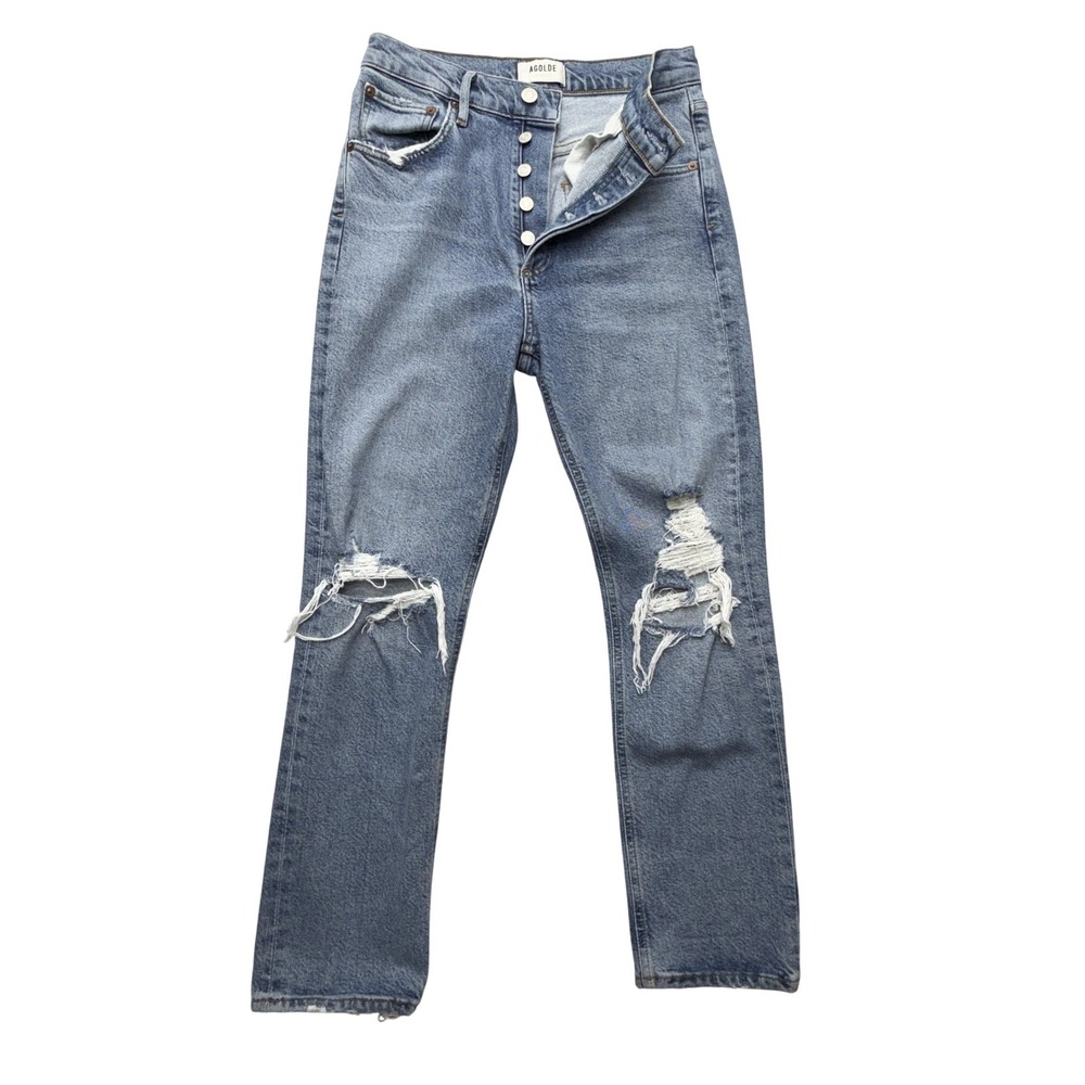 AGOLDE Riley Straight Jeans Womens 26 Blue Medium Wash High Rise Crop Distressed